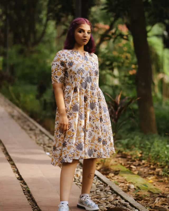 Yellow Printed Flared Dress